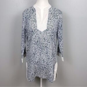 J. McLaughlin blue & white paisley 100% cotton lightweight tunic, small.